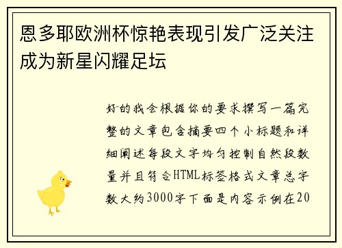 恩多耶欧洲杯惊艳表现引发广泛关注成为新星闪耀足坛